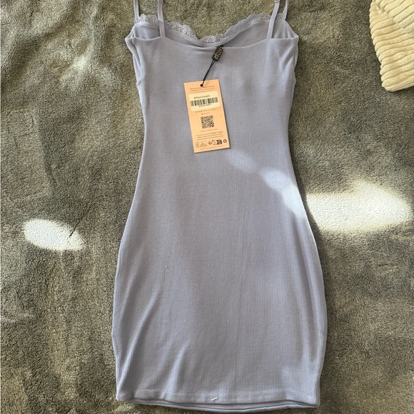 Ribbed Modal Lace-Trim Mini Dress in Bluebell oh Polly - Picture 5 of 8